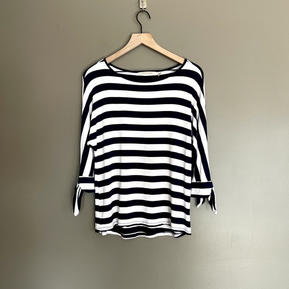 Soft Surroundings Adrift Top Striped Tee Tie Sleeve Blue White Size XSP Nautical - Picture 2 of 16